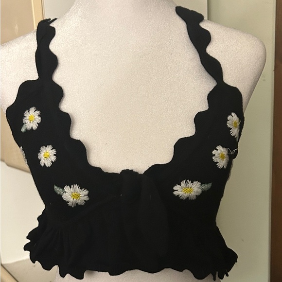 For Love And Lemons Black Daisy Embroidered Tank Top - Picture 2 of 4